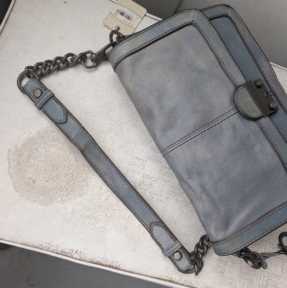 Fossil Vtg Reissue VRI Flap Messenger Clutch Shoulder Bag Blue Grey Leather - Picture 9 of 15